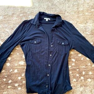 James Perse black sift cotton button down with long sleeves, size 3, small